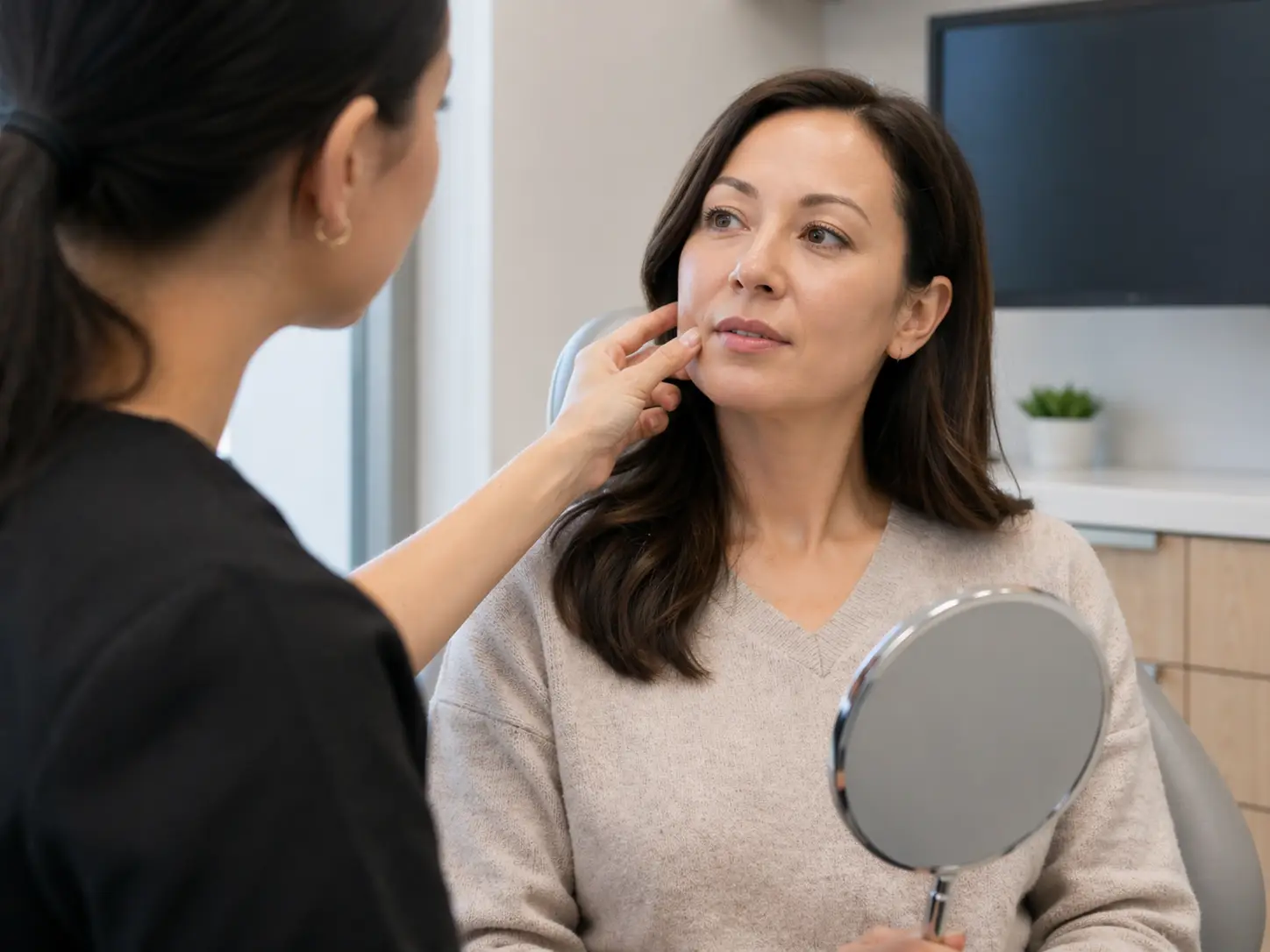 Patient receiving TMJ consultation for cosmetic injectables in Surrey dental clinic